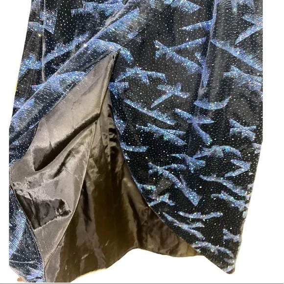 Casadei Vintage black velvet glittery blue strapless dress, starry night, size 4 - Picture 9 of 11